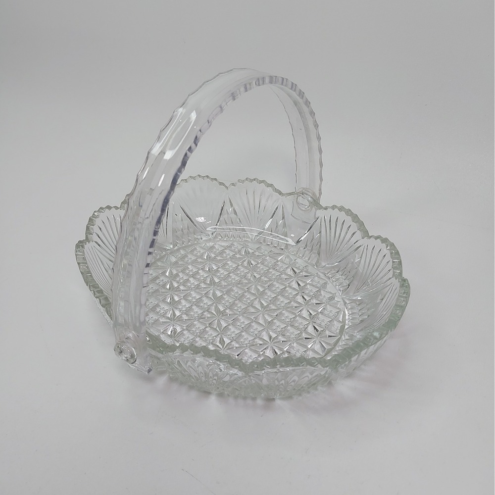 Vintage 1980s Mikasa GEORGETOWN Crystal 7" Oval Candy Basket With Handle